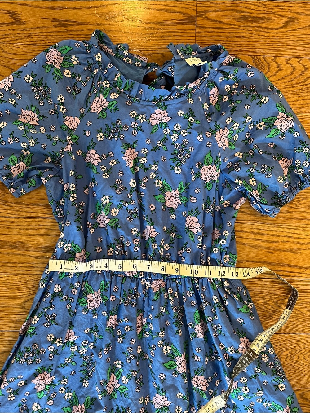J. Crew Blue Floral Mini Dress with Puff Sleeves, Smocked & Tie Back 100% Cotton - Picture 8 of 10